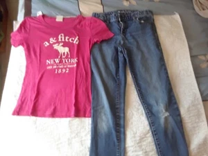 NWOT 14 LARGE GIRLS ABERCROMBIE T-shirt & GAP SUPER SKINNY JEANS BUNDLE LOT - Picture 1 of 2