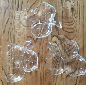 3 Vintage Hazel Atlas Maple Leaf Nut Candy Clear Glass Leaf Shape Dish - Picture 1 of 4