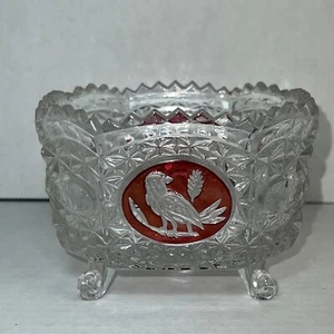 Vtg Hofbauer Byrdes Red Bird Round Bowl Dish Footed Germany 24% Lead Crystal - Picture 1 of 3