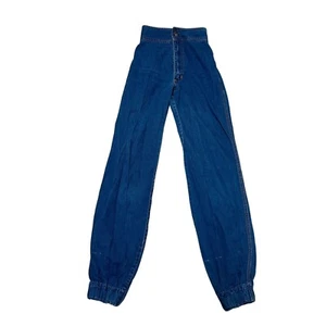 JEANS JOGGER VINTAGE VITA ALTA TAGLIA 22" BLU DENIM VITA SUPER ALTA SCHIENA NUDA MOM JEANS - Foto 1 di 5