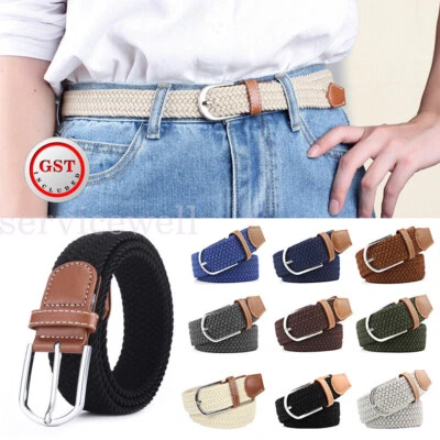 Woven Waist Straps Canvas Buckle Belt Waistband Men's Elastic Braided Stretch AU - image 1 of 4