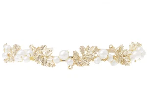 Gold Tone Faux Pearl Greek Goddess Floral Laurel Leaf Crown Headband - Picture 1 of 4