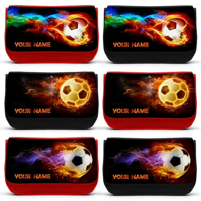 FOOTBALL FLAMES Personalised Name Pencil Case School Stationary Kids Boys Gift - Image 1 of 4