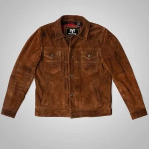 Men's Chocolate Brown Suede Leather Western Jacket Cowboy Fringe Coat - Picture 1 of 4