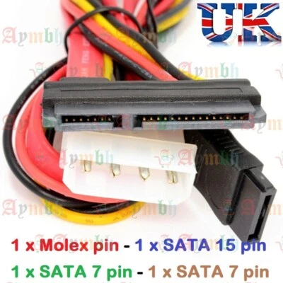 SATA COMBO Cable Data & Molex to S-ATA Power Lead Internal PC CPU Lead Hard Disk - Image 1 of 4