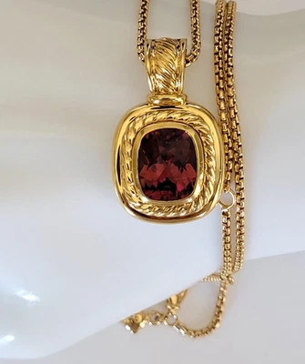 David Yurman Albion Oro Amarillo 18K Turmalina Rosa Colgante y Caja Cadena Collar Foto 1 de 4