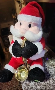 12" Animated Musical Santa Playing Saxophone  Light Up Christmas Cheecks breathe - Picture 1 of 5