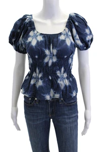 Sea New York Womens Cotton Tie Dye Print Puff Sleeve Blouse Blue Size XS - Picture 1 of 5