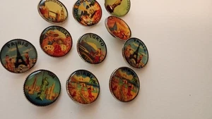 Set of 11 Travel/Destination Themed Shank Buttons for Crafting Vintage Looking - Picture 1 of 3