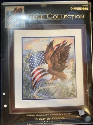 Flight of Freedom Gold Collection Cross Stitch Kit NEW #35077 Eagle Flag - Image 1 of 4