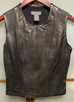 Banana Republic Vintage Y2K 00s Womens Paneled Vest Genuine Leather & Wool Sz 2 - Image 1 of 4