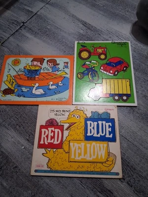 Children's Vintage Playskool Wooden Puzzle Lot of 3 1990s Sesame Street Disney - Image 1 of 4