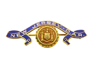 Spilla JE Caldwell Gold Filled State of NJ DAR Figlie della Rivoluzione Americana - Foto 1 di 2