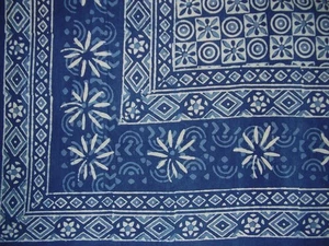 Dabu Indian Tapestry Cotton Bedspread 108" x 108" Queen-King Blue - Picture 1 of 2