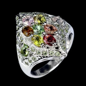 925 Sterling Silver Ring Oval Tourmaline Peridot Natural Gemstone Jewelry Size 8 - Picture 1 of 13