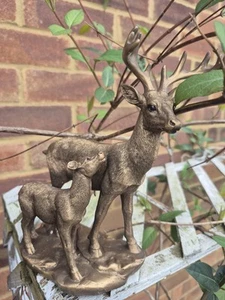 LEONARDO BRONZE REFLECTION DEER & FAWN ORNAMENT HOME DECOR RESIN WOODLAND ANIMAL - Picture 1 of 6