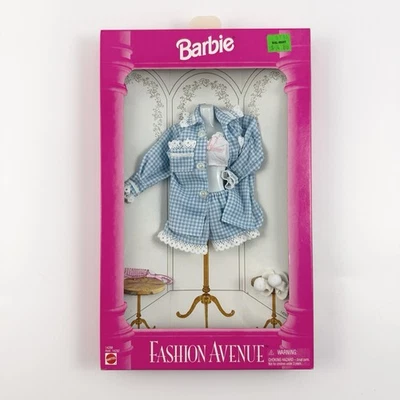 Barbie 1995 Fashion Avenue Blue Gingham Pajama Outfit Mattel 14288 - Image 1 of 4