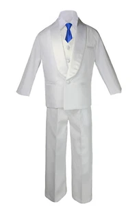6pc Baby Boy Toddler Teen White Satin Shawl Lapel Suits Pick Up a NeckTie S-8 - Picture 1 of 28