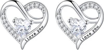 J.MUEN Herz Ohrringe Silber 925 Damen Ohrstecker mit Zirkonia Valentinstag - Bild 1 von 4