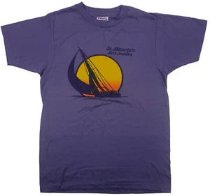 ST MAARTEN Neth Antilles vintage t shirt 1980s SAILBOAT Sunset M single stitch - Picture 1 of 6