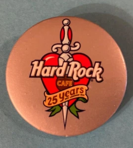 1996 Hard Rock Cafe 25 Years Anniversary Silver Pin Button COLLECTIBLE - Picture 1 of 2