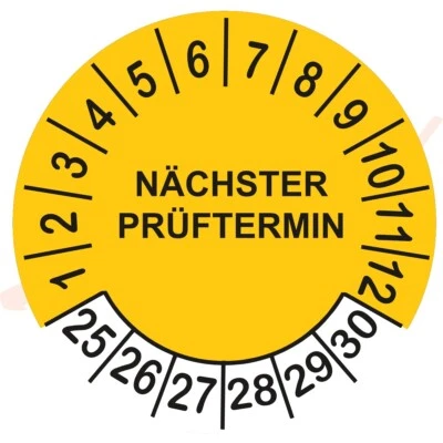 BEST OF STICKERS 50 NÄCHSTER PRÜFTERMIN 2025-30 Prüfplaketten Prüfetiketten Gelb Ø 20 mm
