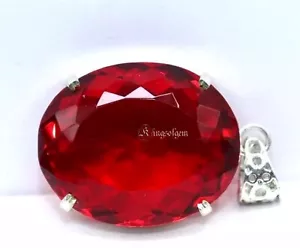 Piedra preciosa solitario de plata alemana de topacio rojo brasileño de 90+ quilates corte ovalado - Imagen 1 de 8