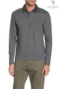 ROBERT BARAKETT NWT $100 WELLINGTON L/S REGULAR FIT STRIPE GREY POLO. SZ XL - Picture 1 of 8