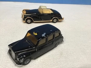 2 Vintage Black Diecast Toy Cars Budgie London Taxi Cab~Corgi Mercedes-Benz 300s - Picture 1 of 12