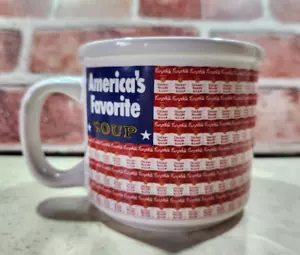 Vintage 1998 Campbell's Suppe Becher Tasse Flagge entworfen mit Hühnernudeldosen - Bild 1 von 6