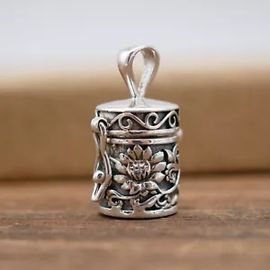 Pequeña caja de oración de flor de loto 925 colgante de medallón plata esterlina A2532 - Imagen 1 de 12