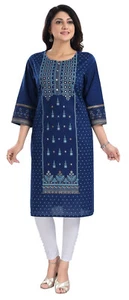 Abito Kurti per donna filo e paillettes lavoro cotone tunica Kurta blu top MM352 - Foto 1 di 7