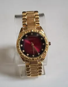 Men's dressy casual wear gold finish deep red dial fashion wrist watch - Picture 1 of 5