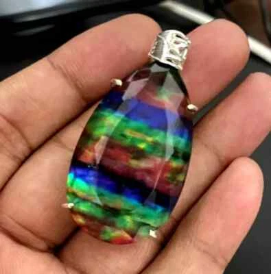 Colgante de piedra preciosa de plata maciza 925 multicolor ammolita natural 84 quilates+ AAA Foto 1 de 4