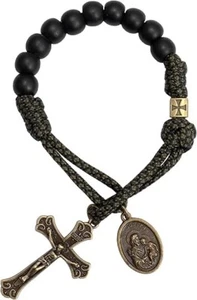 Pulsera Rosario de Oración San José Una Década Verde Paracord Cuentas Negras - Imagen 1 de 7