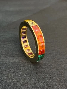 11,50 Cts Princess Schnitt Saphir Unisex Regenbogen Bandring 18 Karat Gelbgold - Bild 1 von 12