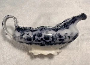 Antique Mint Clarence Pattern Floral Pattern Cobalt Blue White Gravy Syrup Boat - Picture 1 of 12