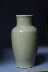 Chinesische Antiquitäten Lied Dynastie grüne Glasur geschnitzte Vase S#022 - Bild 1 von 12