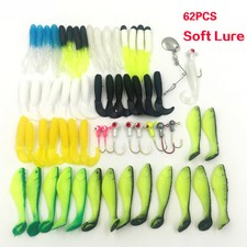 62Pcs Fishing Tackle Silicone Soft Baits Lures Fishing Jig Hooks Carp Accessory