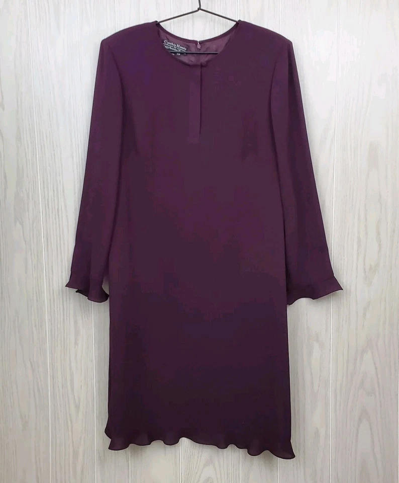 CYNTHIA HOWIE FOR MAGGY BOUTIQUE Vintage Aubergine Crepe 16W Ruffled Hem & Cuffs — 第 1/4 张图片