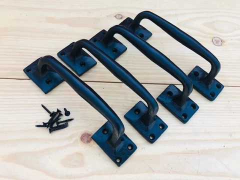 4 LARGE Cast Iron Handles Door Hardware Pull Gate Shed EASY GRIP Grasp Barn Shed Cover