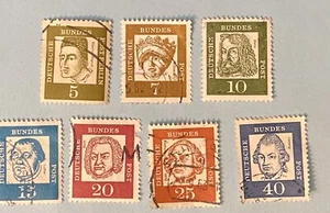 7 Used West German Postage Stamps of Famous Germans 1961-1964 - Picture 1 of 9