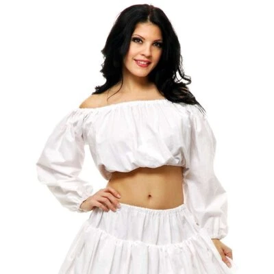 Camisa corta de algodón renacentista blanca disfraz elegante Halloween adulto Foto 1 de 2