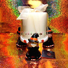 3 WITCH CERAMIC CRACKLE CANDLE HOLDER w/ pillar candle Halloween cute Kohls RARE