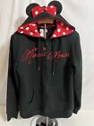 Disney Parks Minnie Mouse Jacket Womens Large Black Full Zip Hoodie with Ears