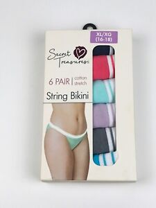 Secret Treasures 6 Pair Cotton Stretch String Bikini XL (16-18)