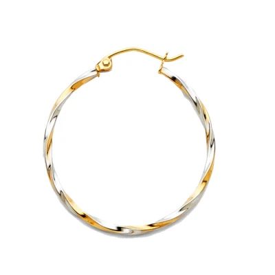 14K Two Tone Gold 1.5mm Twisted Tube Hoop Earrings - Image 1 of 4