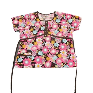 Landau Scrub Top womens 15 multi colored floral ties at waist short sleeve nurse - Picture 1 of 17