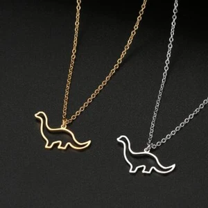 COLLANA DINOSAURO Ciondolo Acciaio Inox Argento Brontosaurus Argento o Oro 18" Catena - Foto 1 di 11