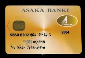 UZBEKISTAN: Expired Chip debit card of ASAKA BANK lightly folded card RARE 2004 - Picture 1 of 2